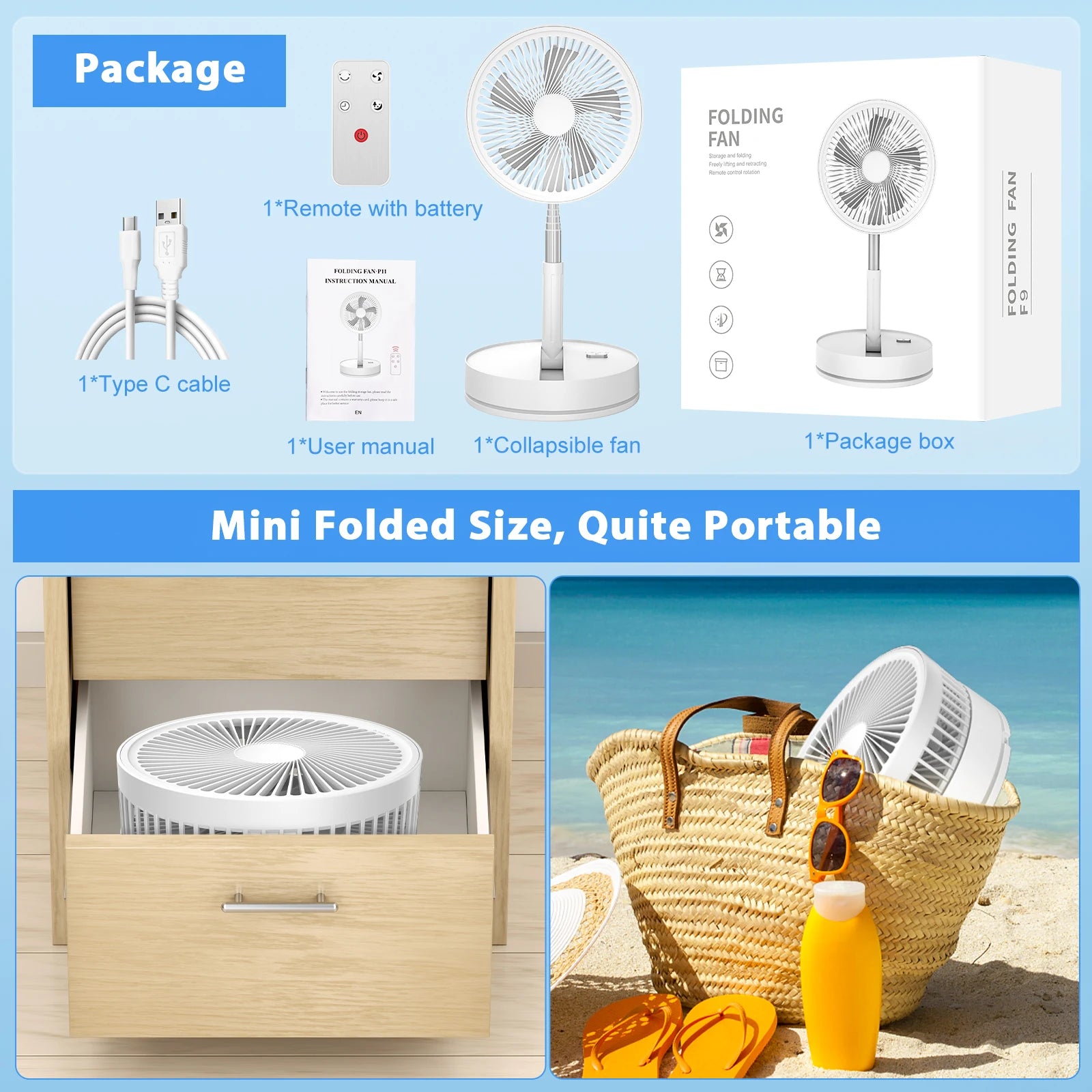 9" Foldable Rechargeable Fan